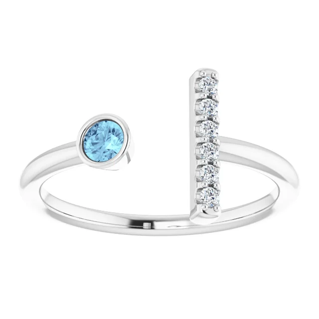 14K White Aquamarine & .06 CTW Diamond Bar Ring-7.00 (approximate standard size)-