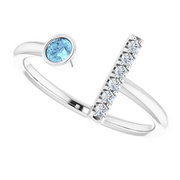 14K White Aquamarine & .06 CTW Diamond Bar Ring-7.00 (approximate standard size)-