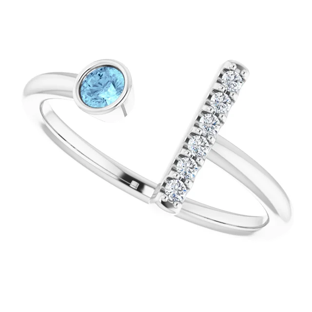 14K White Aquamarine & .06 CTW Diamond Bar Ring-7.00 (approximate standard size)-