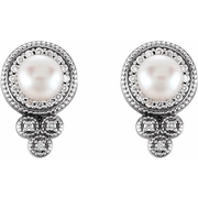 14K White Freshwater Pearl & 1/5 CTW Diamond Earrings-