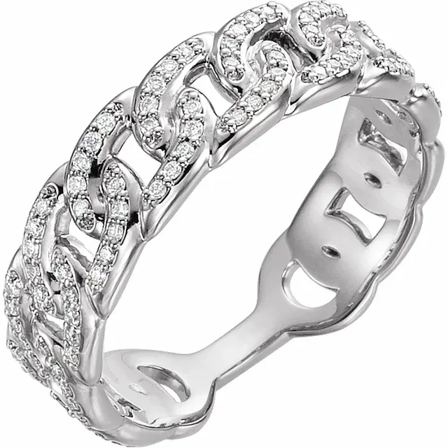 14K White 1/4 CTW Diamond Stackable Chain Link Ring-