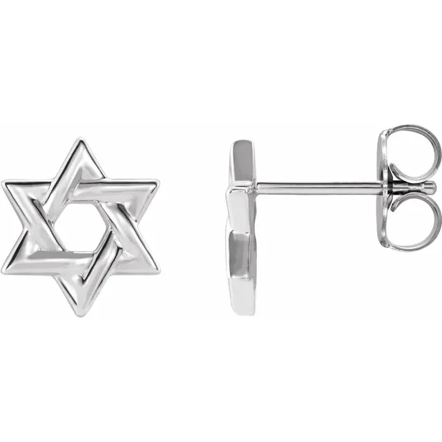 14K White Star of David Earrings-