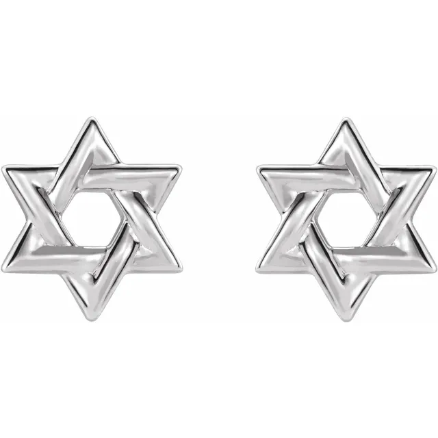 14K White Star of David Earrings-