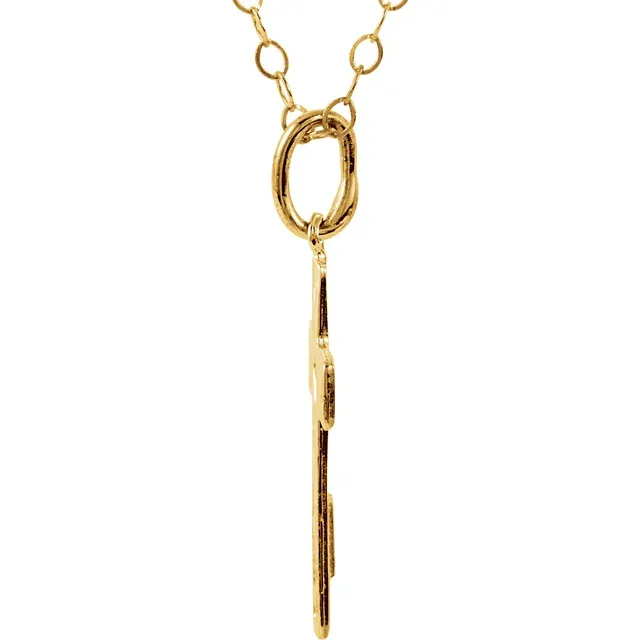 14K Yellow Pierced Heart Cross 15" Necklace-
