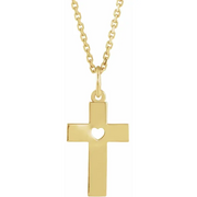 14K Yellow Pierced Heart Cross 15" Necklace-