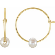 14K Yellow Youth Freshwater Cultured Pearl Hoop Earrings-