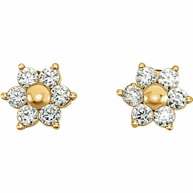 14K Yellow 1.5 mm Round Cubic Zirconia Youth Floral-Inspired Earrings-