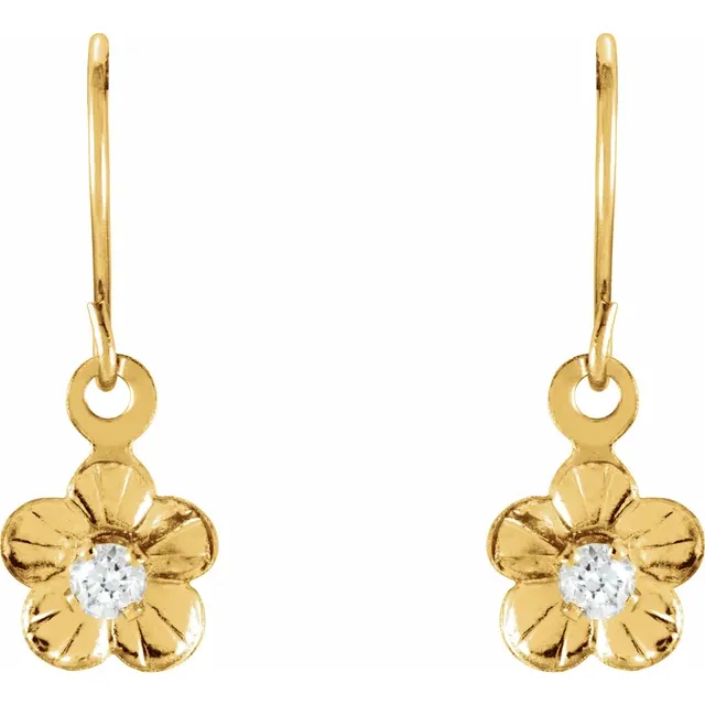 14K Yellow 2 mm Round Cubic Zirconia Youth Daisy Earrings-