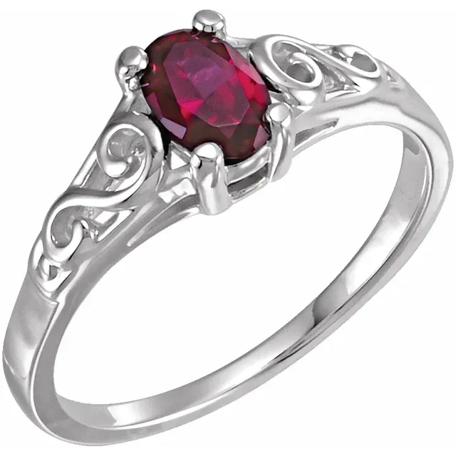 14K White January Youth Imitation Birthstone Ring-5-