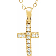 14K Yellow 1.2 mm Round Cubic Zirconia Cross 15" Necklace-