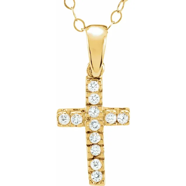 14K Yellow 1.2 mm Round Cubic Zirconia Cross 15" Necklace-