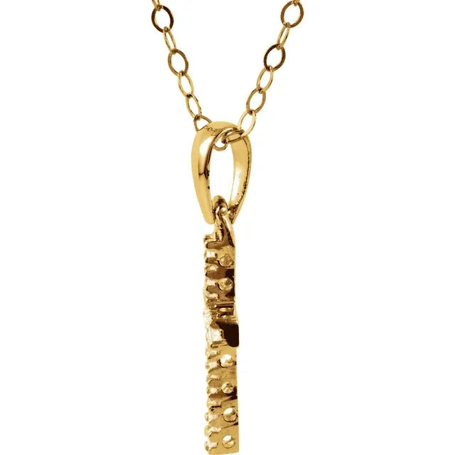 14K Yellow 1.2 mm Round Cubic Zirconia Cross 15" Necklace-