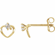 14K Yellow 2 mm Round Cubic Zirconia Youth Heart Earrings-