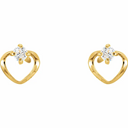 14K Yellow 2 mm Round Cubic Zirconia Youth Heart Earrings-