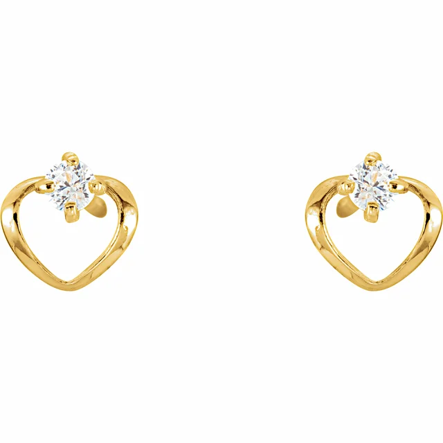14K Yellow 2 mm Round Cubic Zirconia Youth Heart Earrings-