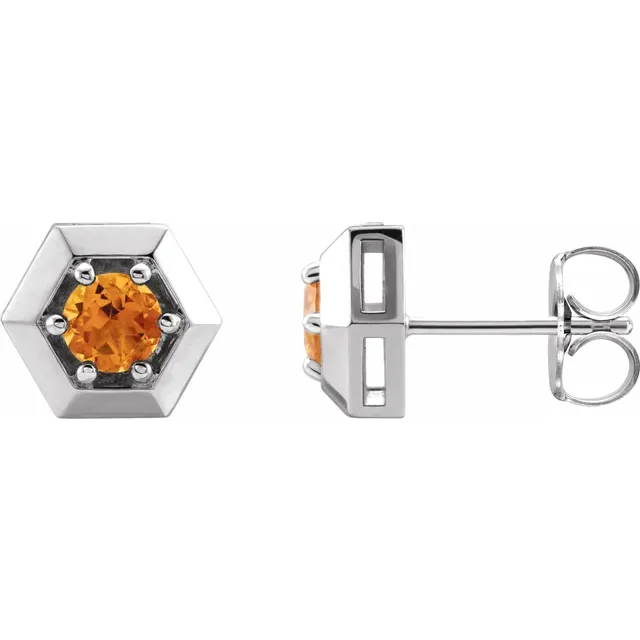 14K White Citrine Geometric Earrings-