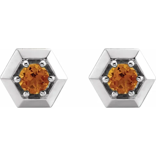 14K White Citrine Geometric Earrings-