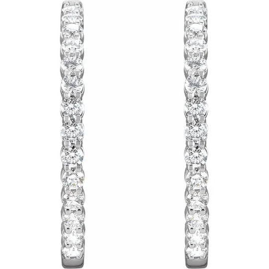 14K White 4 CTW Lab-Grown Diamond Inside-Outside Hinged 36 mm Hoop Earrings