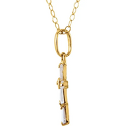 14K Yellow 3x1.5 mm Tapered Baguette Cubic Zirconia Youth Cross 15" Necklace-