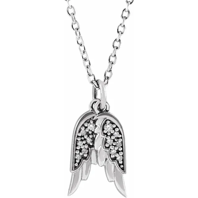 Platinum .03 CTW Diamond Angel Wings 16-18" Necklace-
