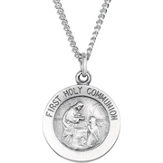 Sterling Silver 18 mm First Communion Medal 18" Necklace-