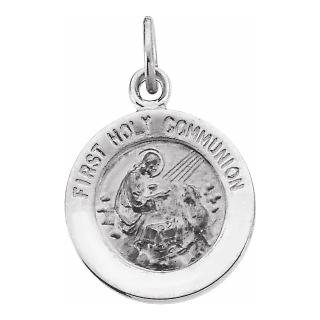 Sterling Silver 18 mm First Communion Medal 18" Necklace-
