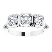 14K White 1 CTW Diamond Vintage-Inspired Three-Stone Anniversary Band-