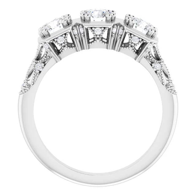 14K White 1 CTW Diamond Vintage-Inspired Three-Stone Anniversary Band-