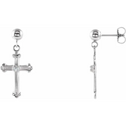 14K White Diamond Cross & Ball Earrings-