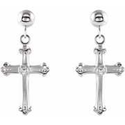 14K White Diamond Cross & Ball Earrings-