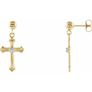 14K White Diamond Cross & Ball Earrings-