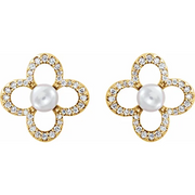 14K Yellow Freshwater Cultured Pearl & 1/4 CTW Diamond Earrings-