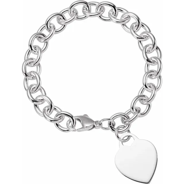 Sterling Silver Heart Charm 7.5" Bracelet-