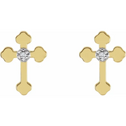 14K Yellow/White .01 CTW Diamond Cross Earrings-