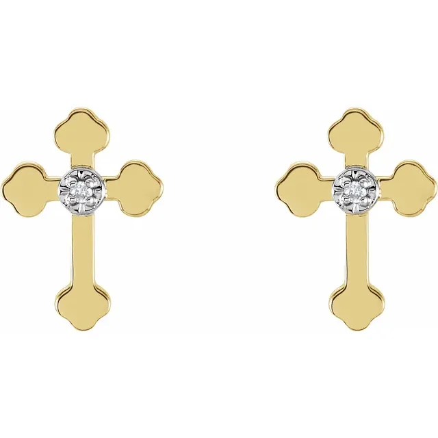 14K Yellow/White .01 CTW Diamond Cross Earrings-