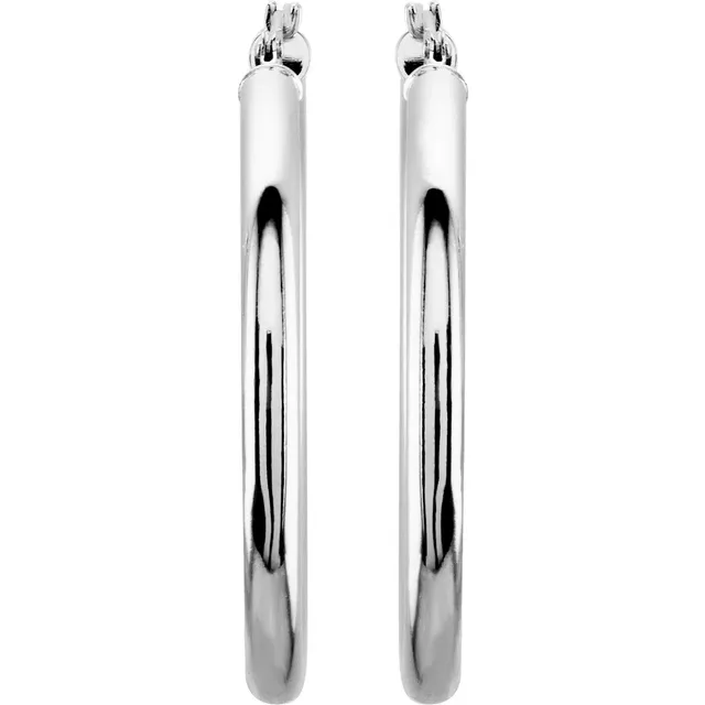 14K White 35 mm Tube Hoop Earrings-