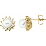 14K Yellow Akoya Cultured Pearl & 1/3 CTW Diamond Earrings-