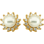 14K Yellow Akoya Cultured Pearl & 1/3 CTW Diamond Earrings-