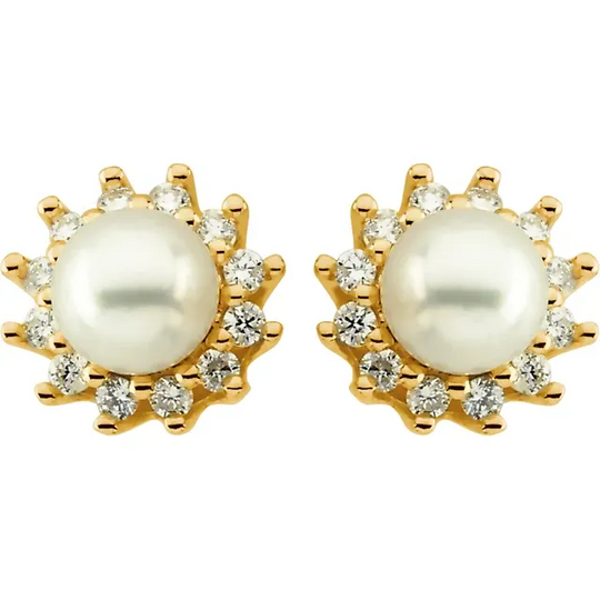 14K Yellow Akoya Cultured Pearl & 1/3 CTW Diamond Earrings