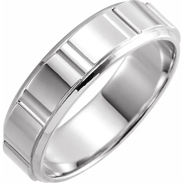 18K White 6 mm Patterned Band Size 16-