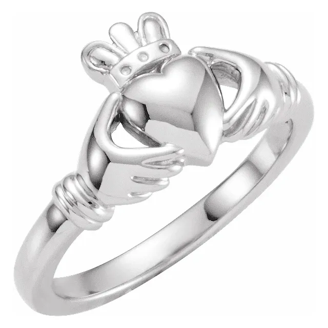 14K White Claddagh Ring-