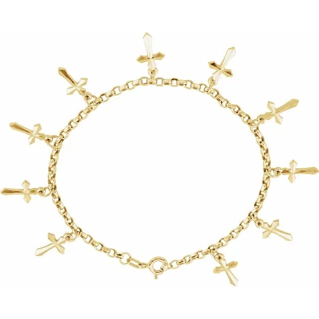 14K Yellow Cross Charm 7" Bracelet-