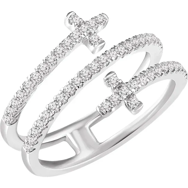 14K White 3/8 CTW Diamond Sideways Cross Ring-7.00 (approximate standard size)-