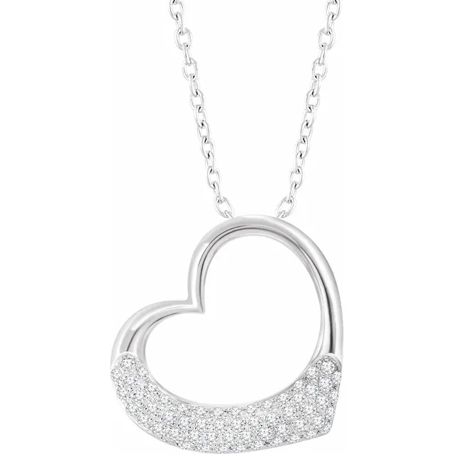 14K White 1/5 CTW Diamond Heart 16-18" Necklace-