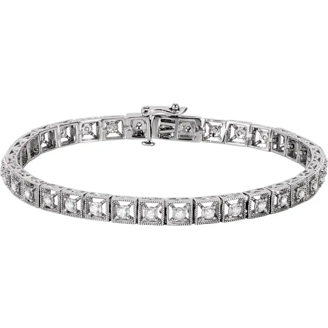 14K White 1/2 CTW Diamond Fashion Tennis 7" Bracelet-