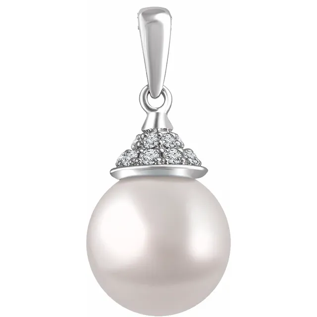 14K White Freshwater Cultured Pearl & 1/8 CTW Diamond Pendant-