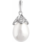 14K White Freshwater Cultured Pearl & 1/8 CTW Diamond Pendant-