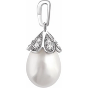 14K White Freshwater Cultured Pearl & 1/8 CTW Diamond Pendant-
