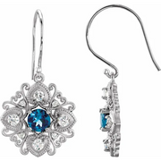14K White London Blue Topaz & 1/2 CTW Diamond Vintage-Inspired Filigree Earrings-