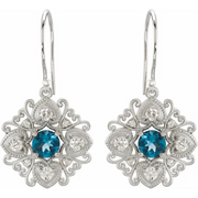 14K White London Blue Topaz & 1/2 CTW Diamond Vintage-Inspired Filigree Earrings-